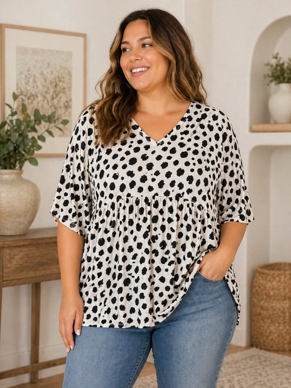 LIA women's babydoll style shirt; 1X, 2X, 3X sizes
